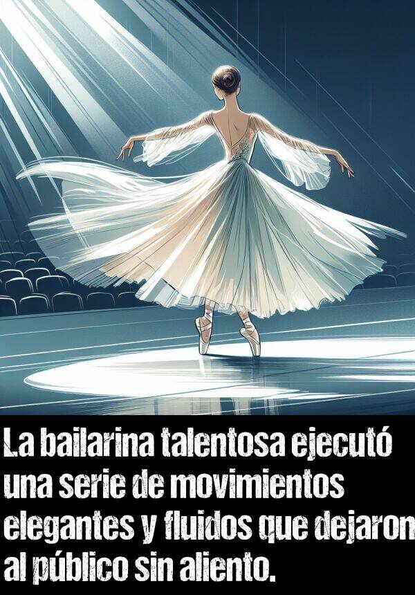 ejecut: La bailarina talentosa ejecut una serie de movimientos elegantes y fluidos que dejaron al pblico sin aliento.
