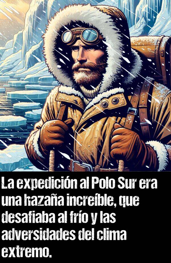 extremo: La expedicin al Polo Sur era una hazaa increble, que desafiaba al fro y las adversidades del clima extremo.