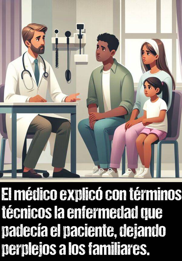 perplejos: El mdico explic con trminos tcnicos la enfermedad que padeca el paciente, dejando perplejos a los familiares.