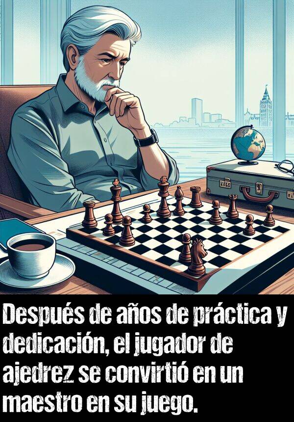 ajedrez: Despus de aos de prctica y dedicacin, el jugador de ajedrez se convirti en un maestro en su juego.