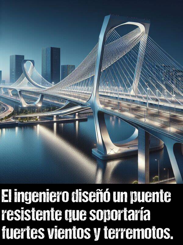soportara: El ingeniero dise un puente resistente que soportara fuertes vientos y terremotos.