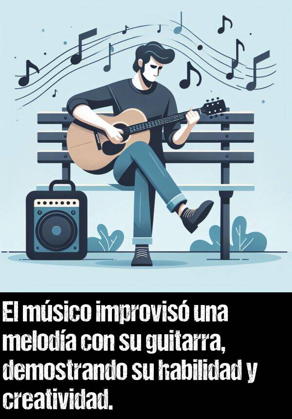 creatividad: El msico improvis una meloda con su guitarra, demostrando su habilidad y creatividad.
