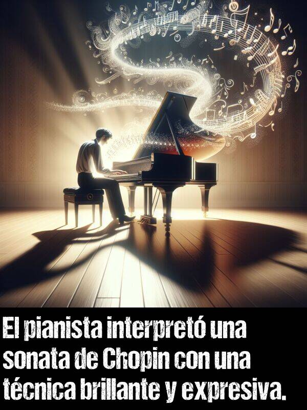 tcnica: El pianista interpret una sonata de Chopin con una tcnica brillante y expresiva.