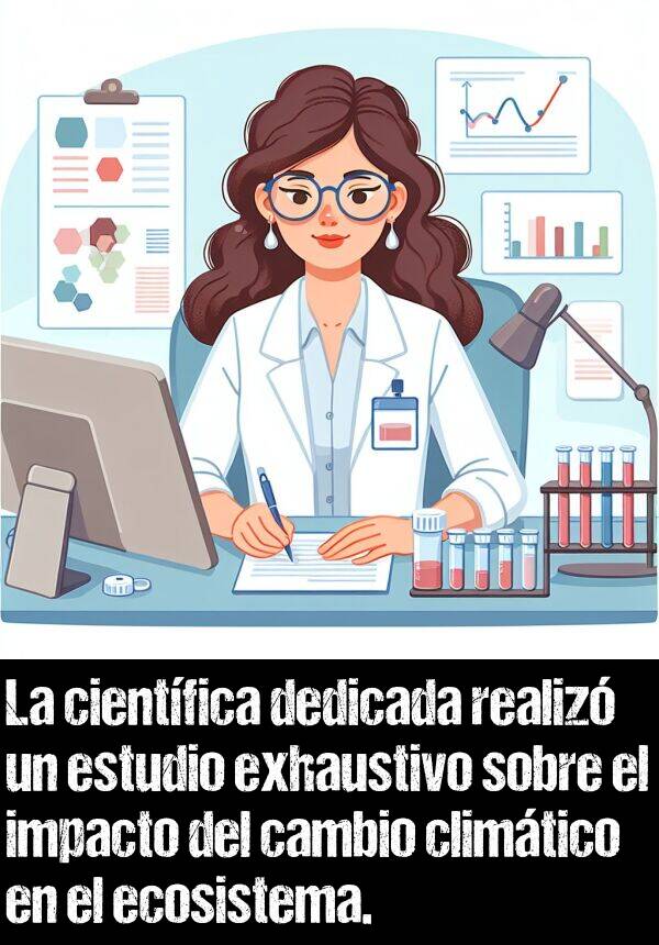 exhaustivo: La cientfica dedicada realiz un estudio exhaustivo sobre el impacto del cambio climtico en el ecosistema.
