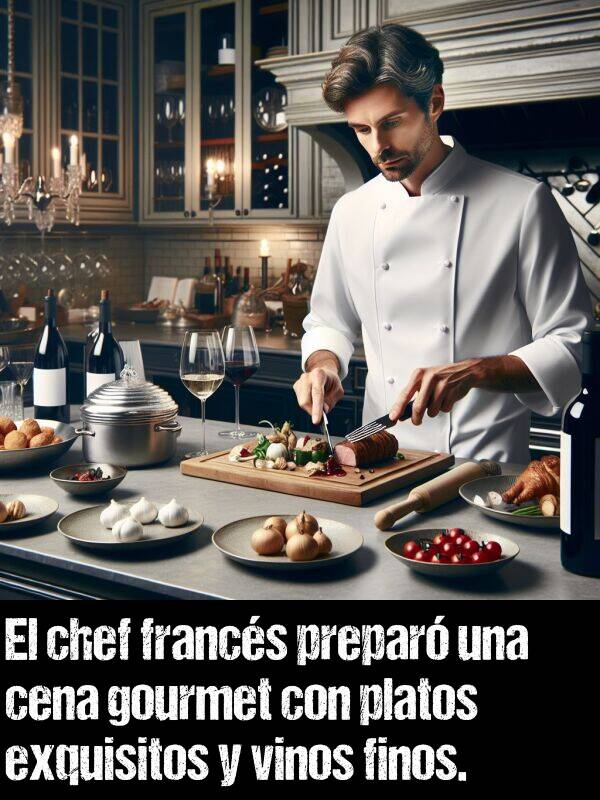 francs: El chef francs prepar una cena gourmet con platos exquisitos y vinos finos.