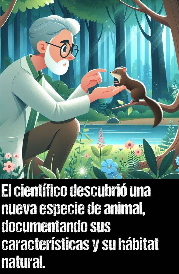 hbitat: El cientfico descubri una nueva especie de animal, documentando sus caractersticas y su hbitat natural.