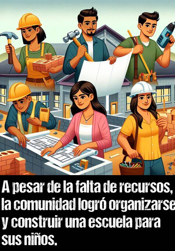 recursos: A pesar de la falta de recursos, la comunidad logr organizarse y construir una escuela para sus nios.
