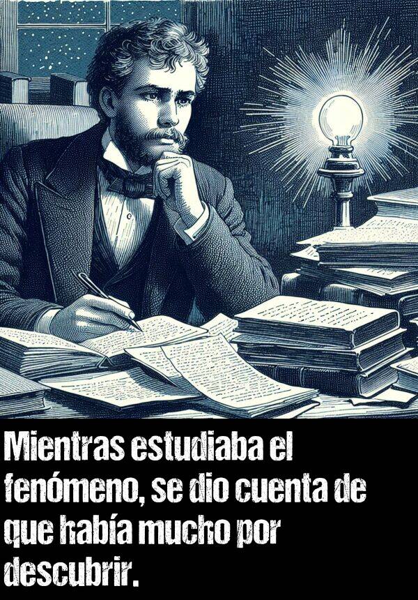 fenmeno: Mientras estudiaba el fenmeno, se dio cuenta de que haba mucho por descubrir.