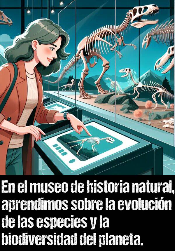 evolucin: En el museo de historia natural, aprendimos sobre la evolucin de las especies y la biodiversidad del planeta.
