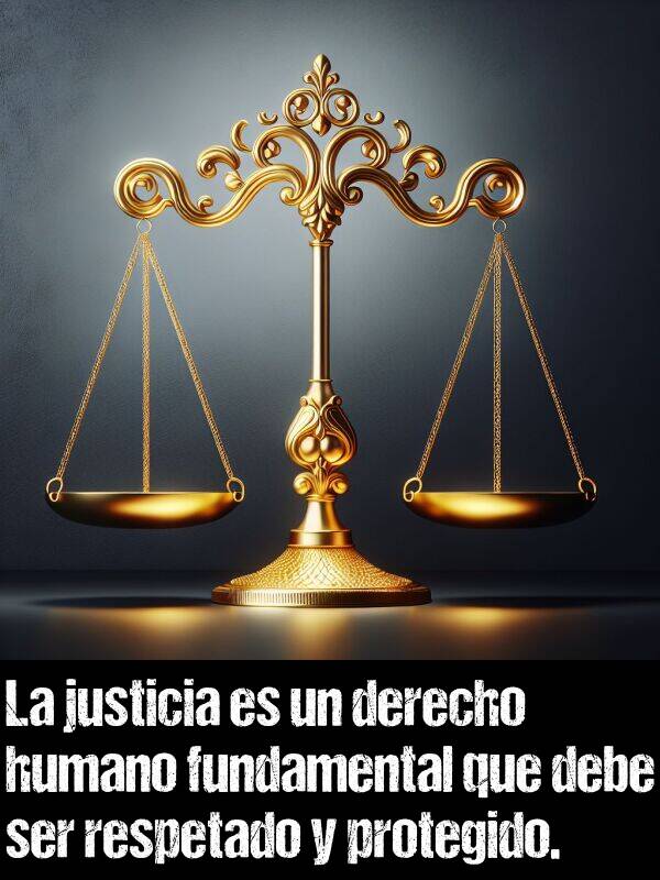 justicia: La justicia es un derecho humano fundamental que debe ser respetado y protegido.
