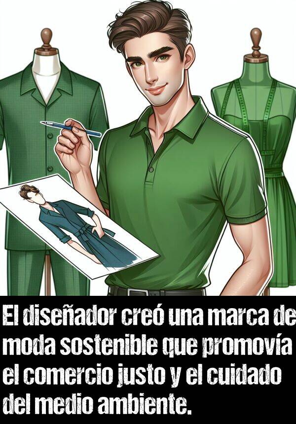 sostenible: El diseador cre una marca de moda sostenible que promova el comercio justo y el cuidado del medio ambiente.
