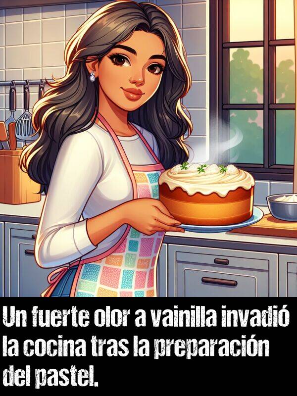 vainilla: Un fuerte olor a vainilla invadi la cocina tras la preparacin del pastel.