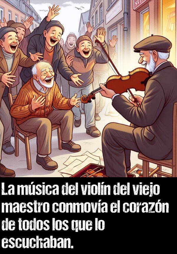conmova: La msica del violn del viejo maestro conmova el corazn de todos los que lo escuchaban.