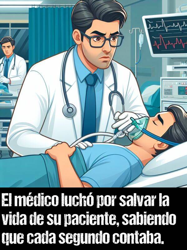 segundo: El mdico luch por salvar la vida de su paciente, sabiendo que cada segundo contaba.