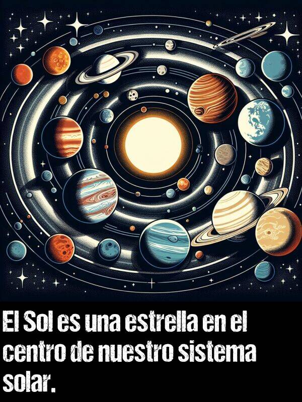 solar: El Sol es una estrella en el centro de nuestro sistema solar.
