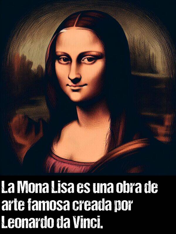 creada: La Mona Lisa es una obra de arte famosa creada por Leonardo da Vinci.