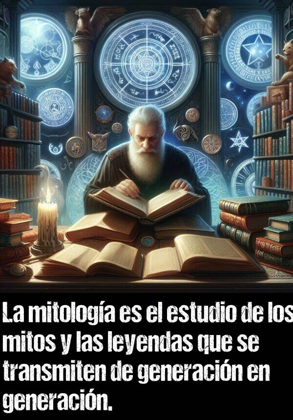 transmiten: La mitologa es el estudio de los mitos y las leyendas que se transmiten de generacin en generacin.