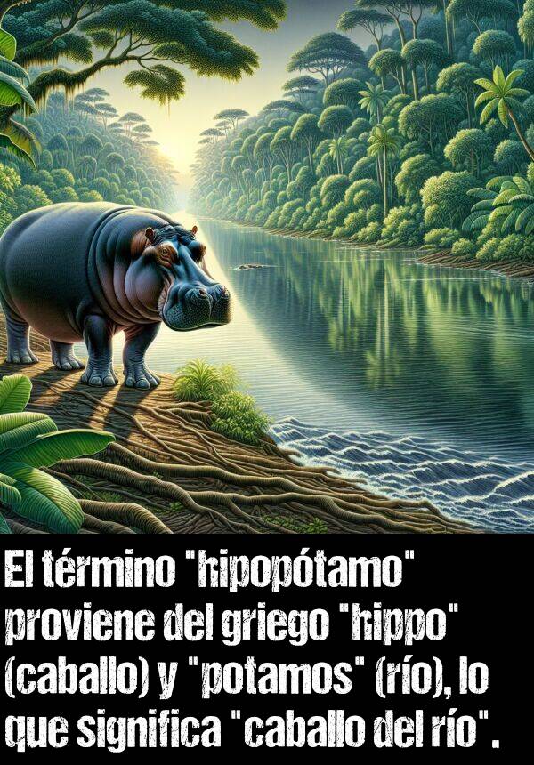 trmino: El trmino "hipoptamo" proviene del griego "hippo" (caballo) y "potamos" (ro), lo que significa "caballo del ro".