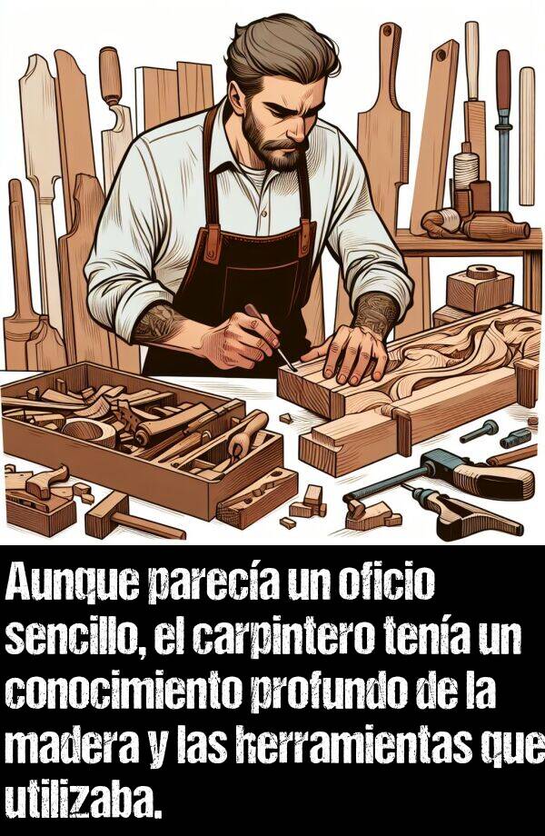 oficio: Aunque pareca un oficio sencillo, el carpintero tena un conocimiento profundo de la madera y las herramientas que utilizaba.