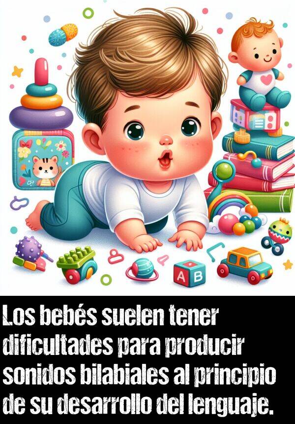 principio: Los bebs suelen tener dificultades para producir sonidos bilabiales al principio de su desarrollo del lenguaje.