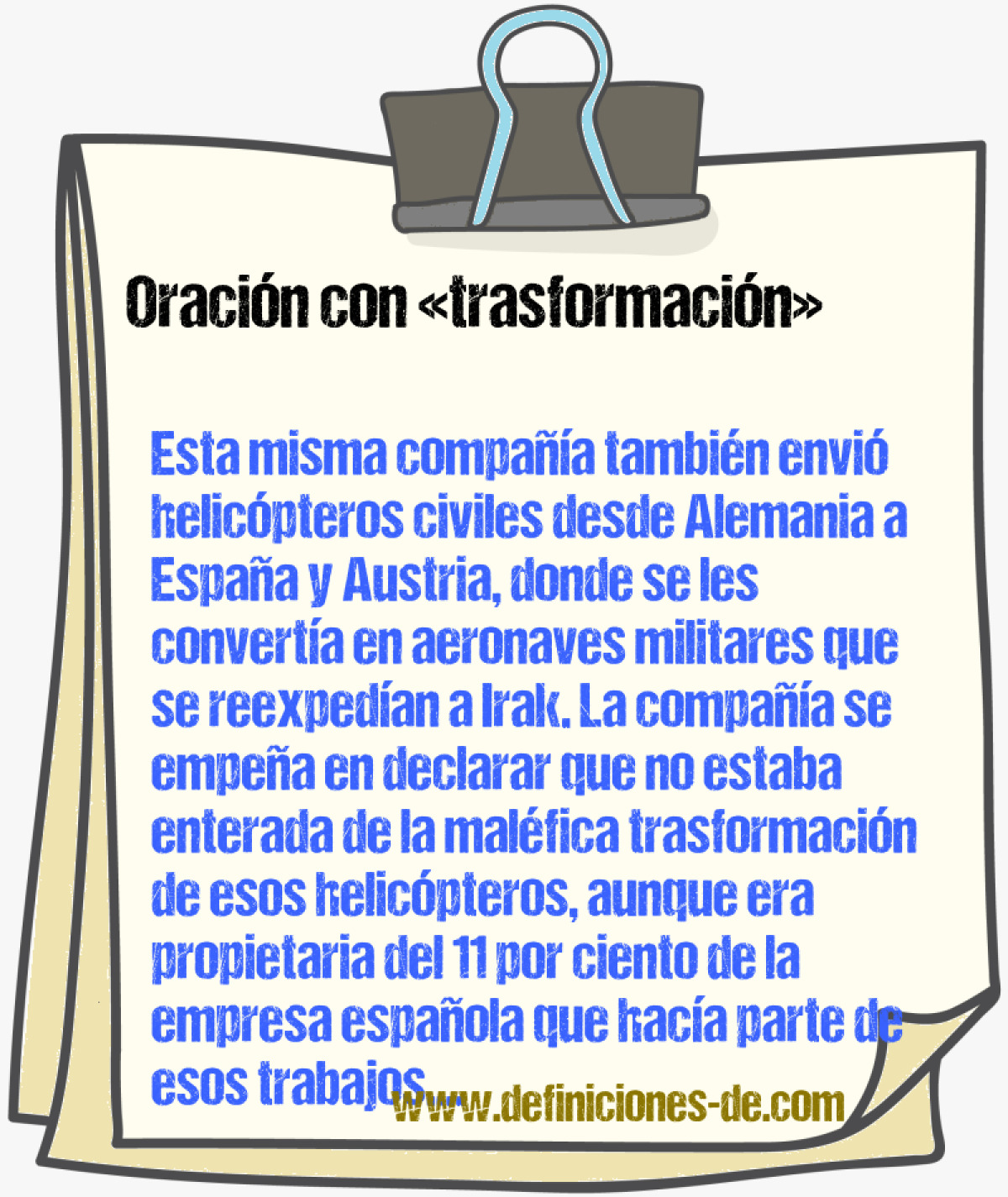 Ejemplos de oraciones con trasformacin