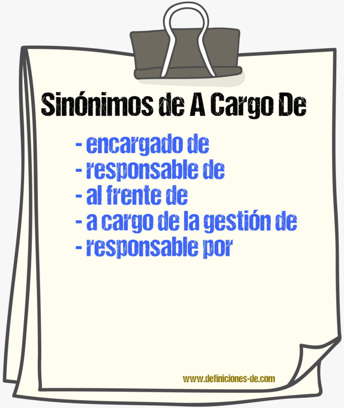 Sinónimos de a cargo de