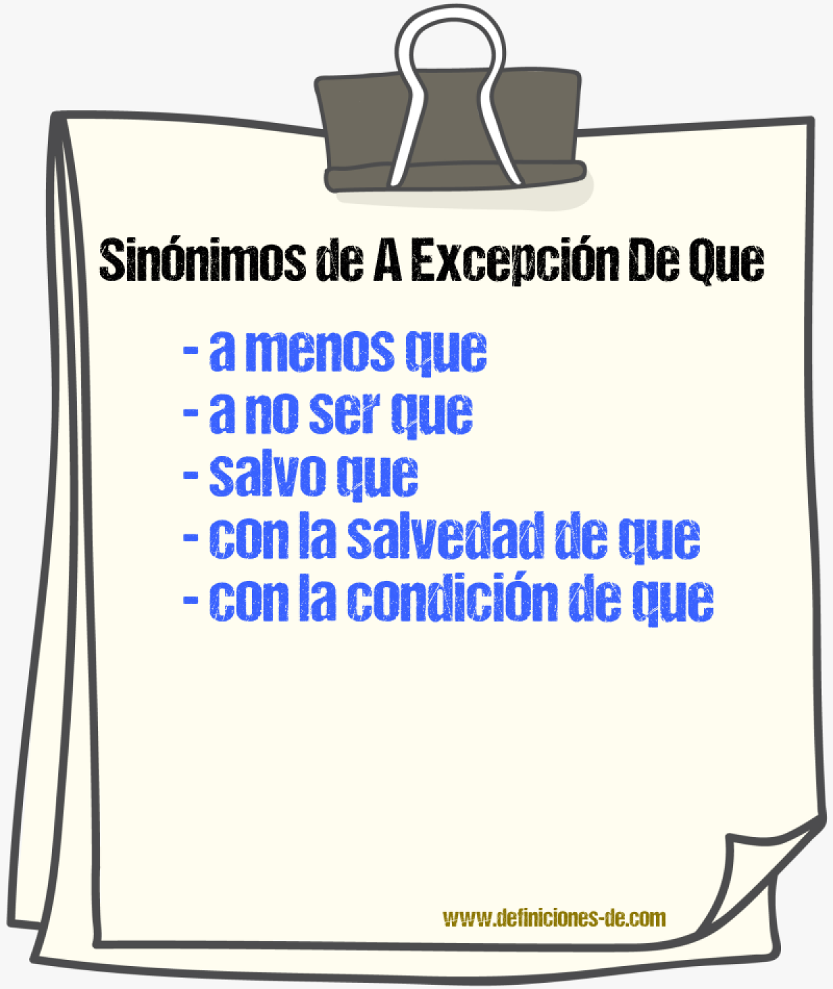 Sinónimos de a excepción de que