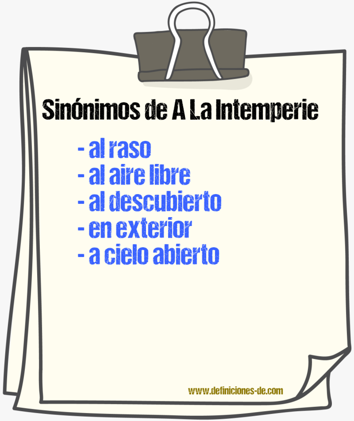 Sinónimos de a la intemperie