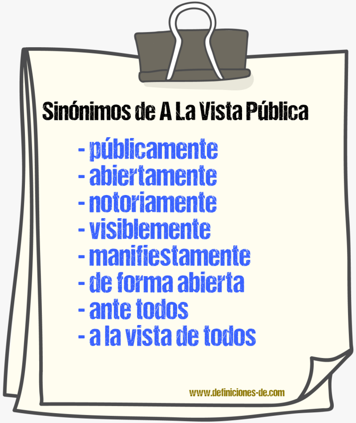 Sinónimos de a la vista pública