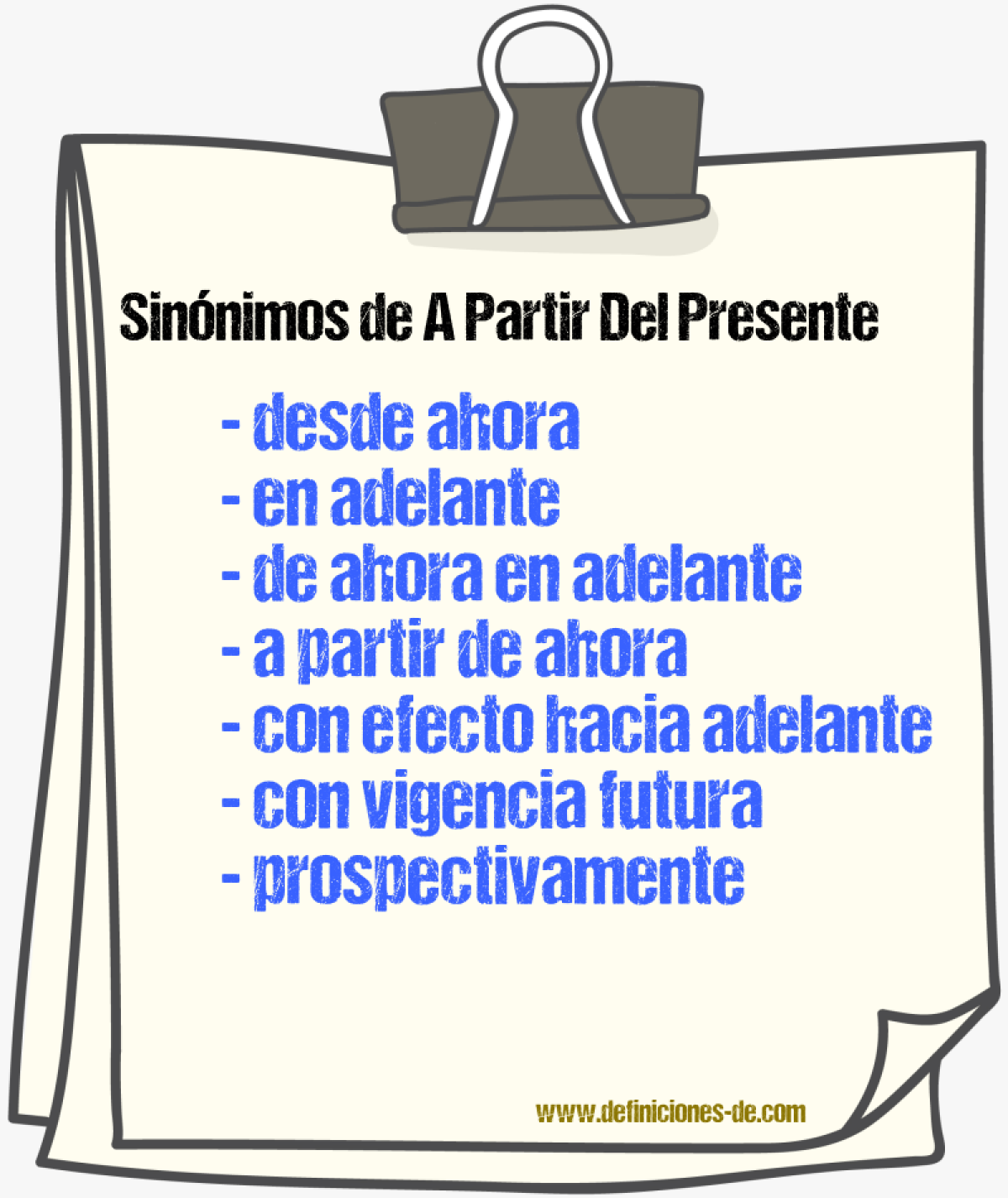 Sinónimos de a partir del presente