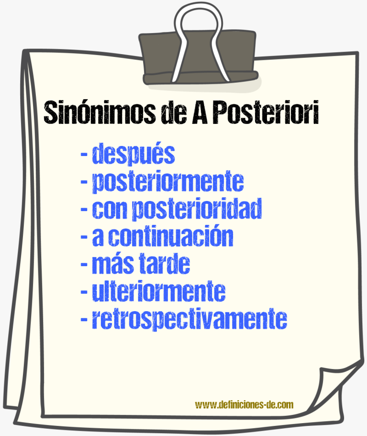 Sinónimos de a posteriori