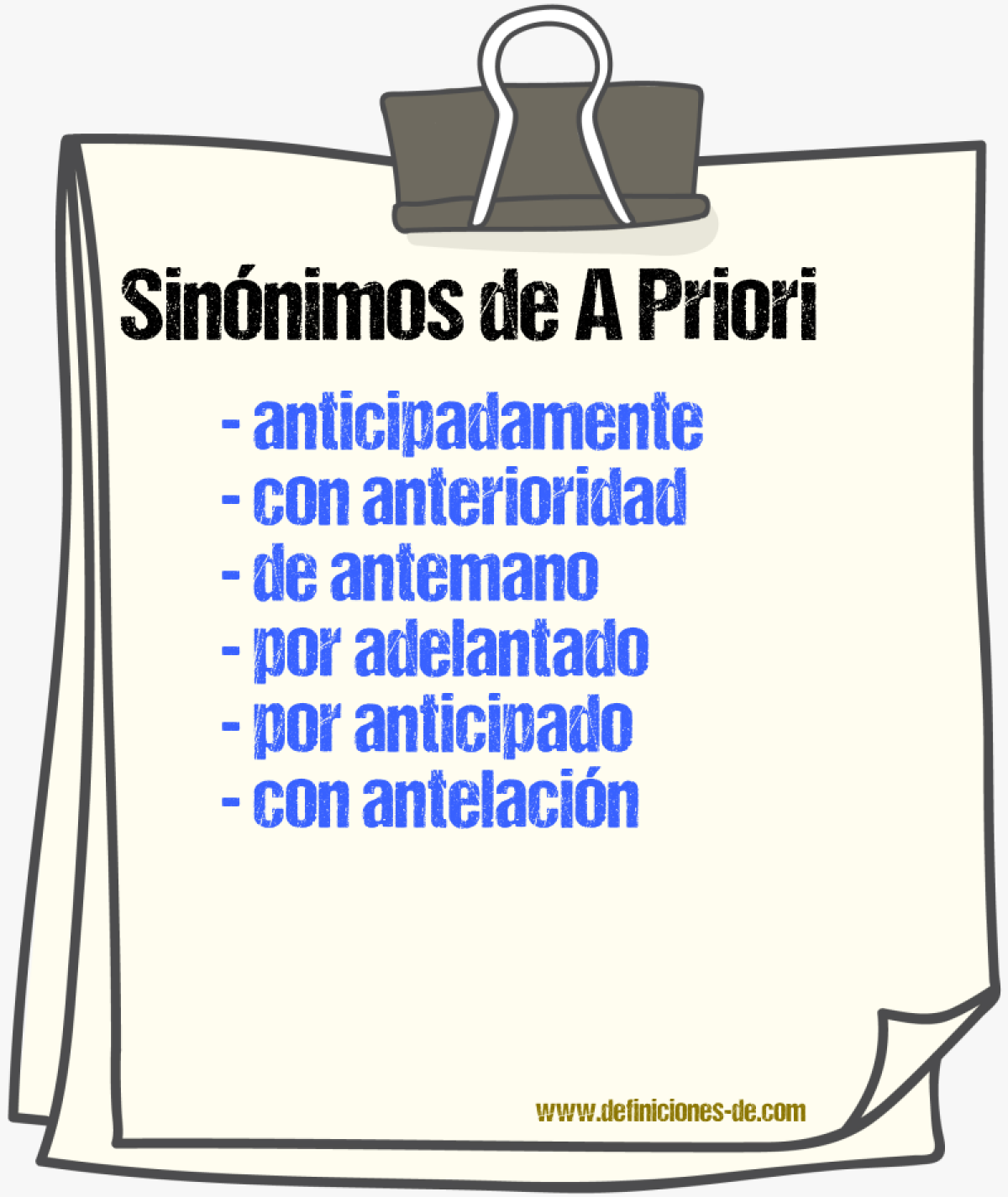 Sinnimos de a priori