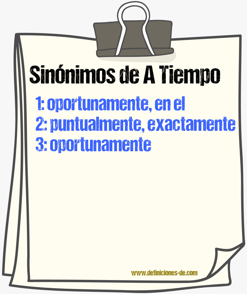 Sinónimos de a tiempo