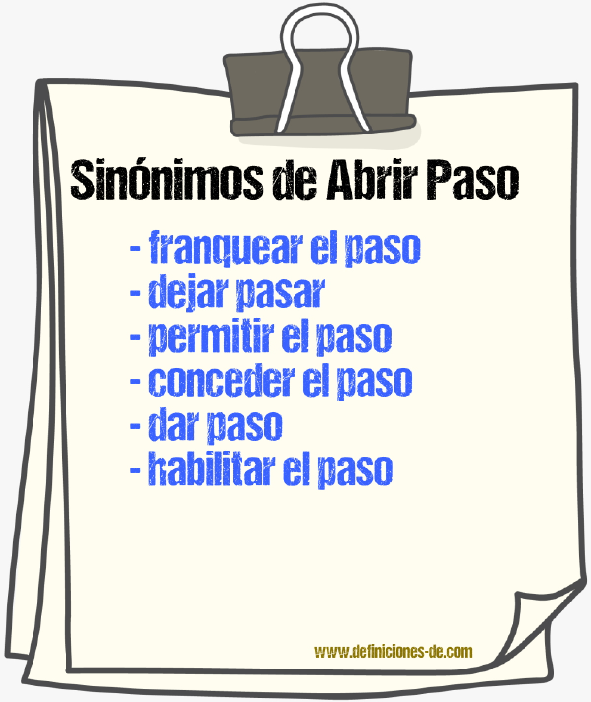 Sinónimos de abrir paso