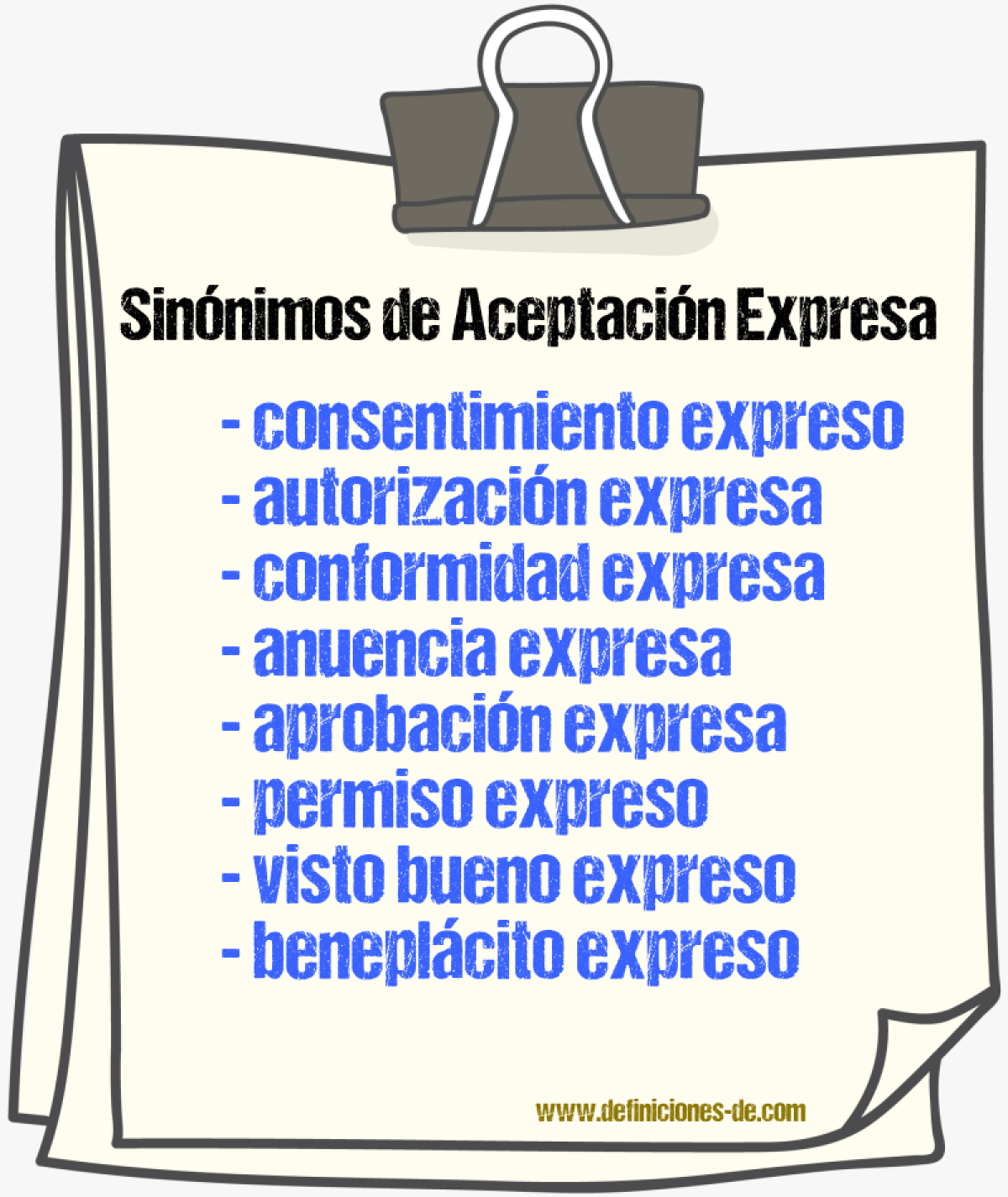 Sinónimos de aceptación expresa