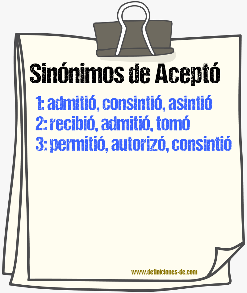 Sinónimos de aceptó