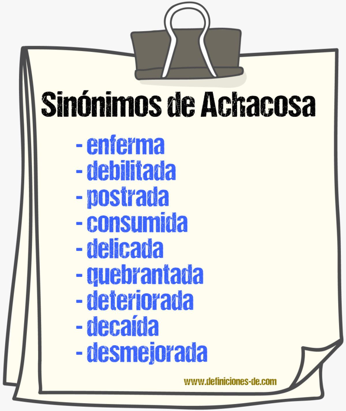 Sinónimos de achacosa