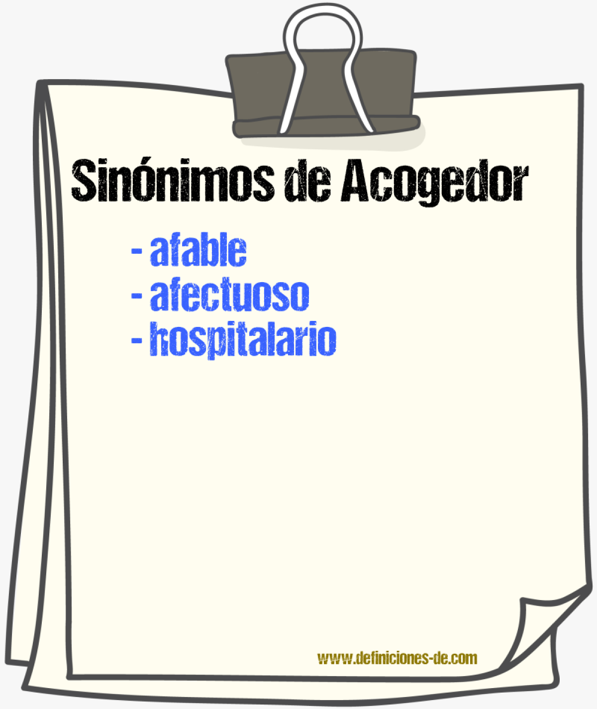 Sinnimos de acogedor