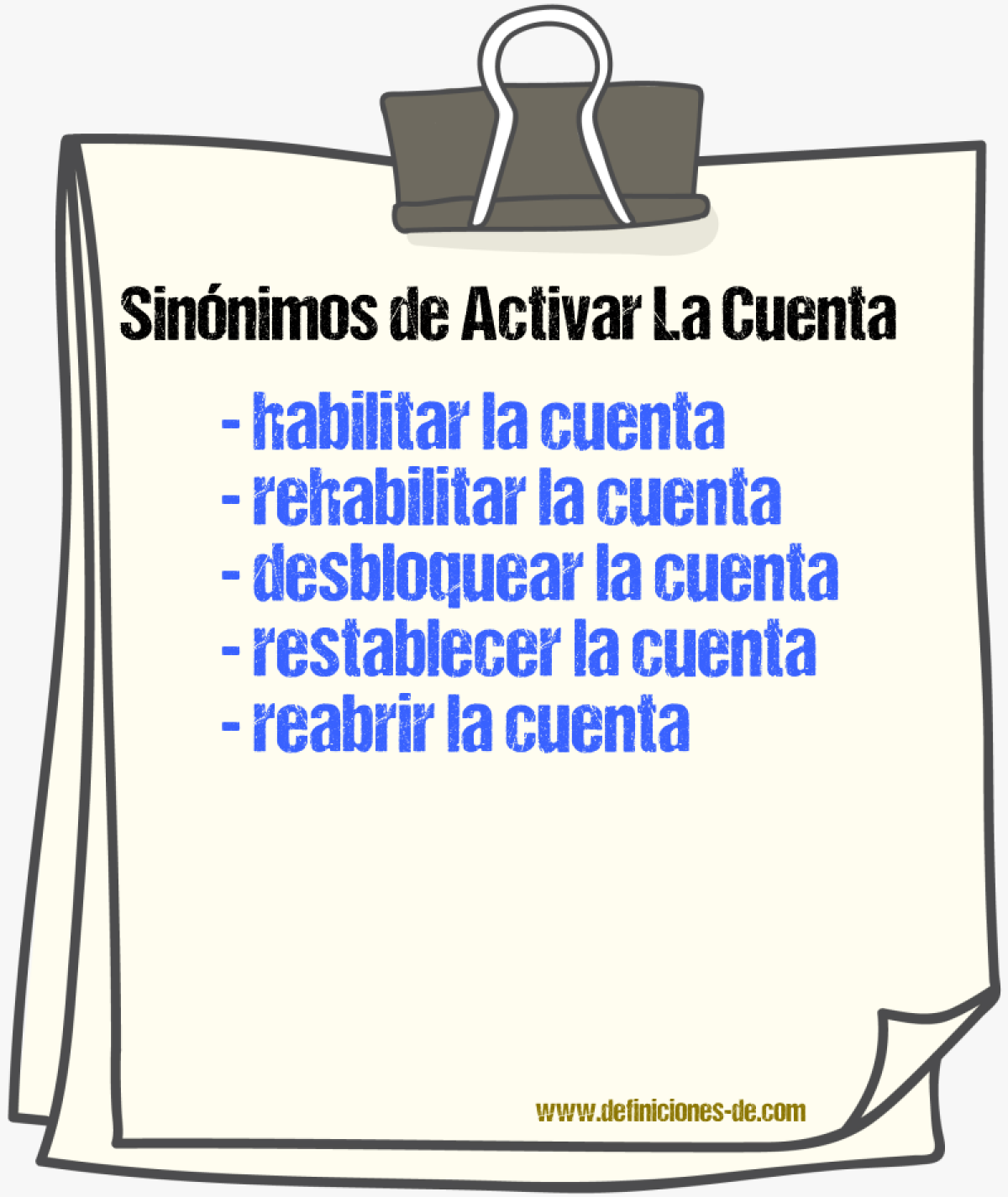 Sinónimos de activar la cuenta