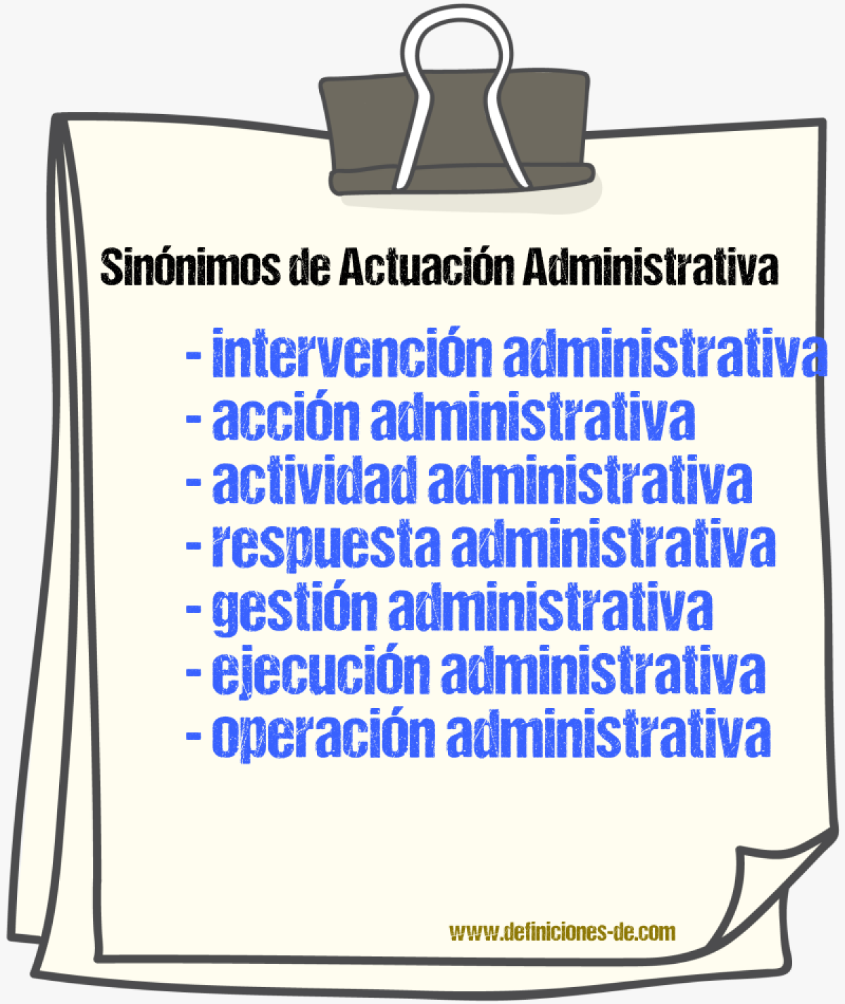 Sinónimos de actuación administrativa