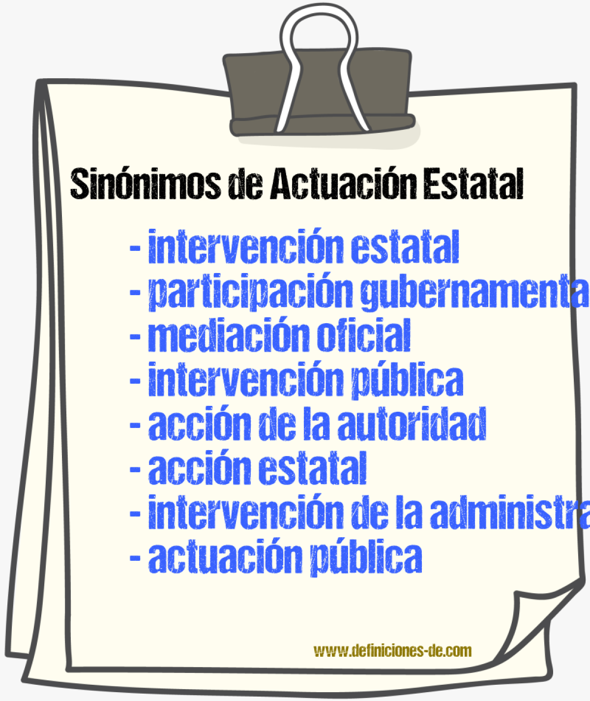 Sinónimos de actuación estatal