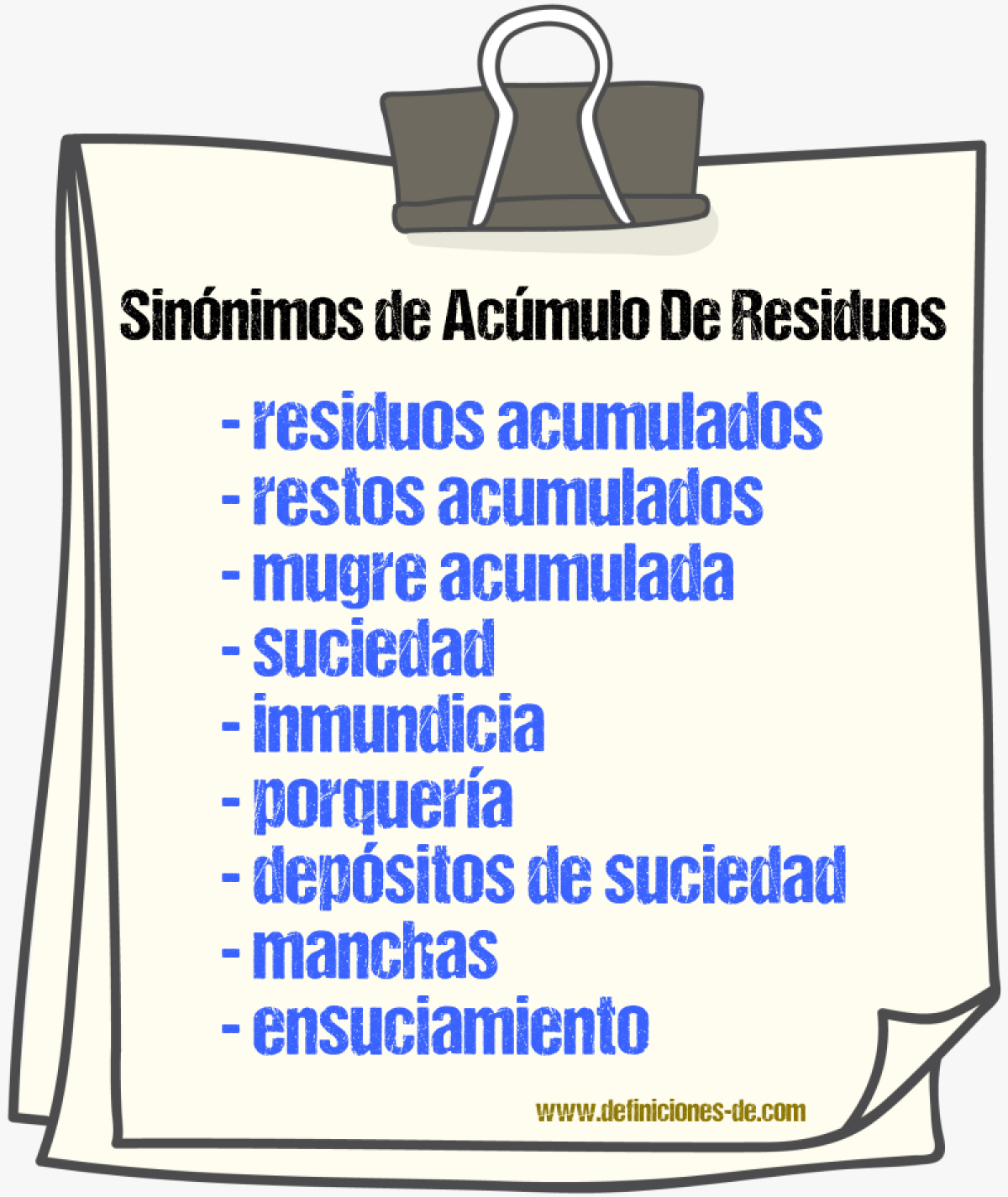 Sinónimos de acúmulo de residuos