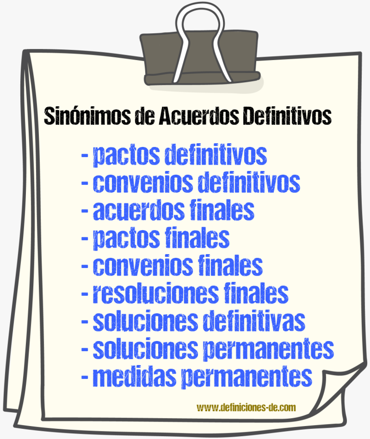 Sinónimos de acuerdos definitivos