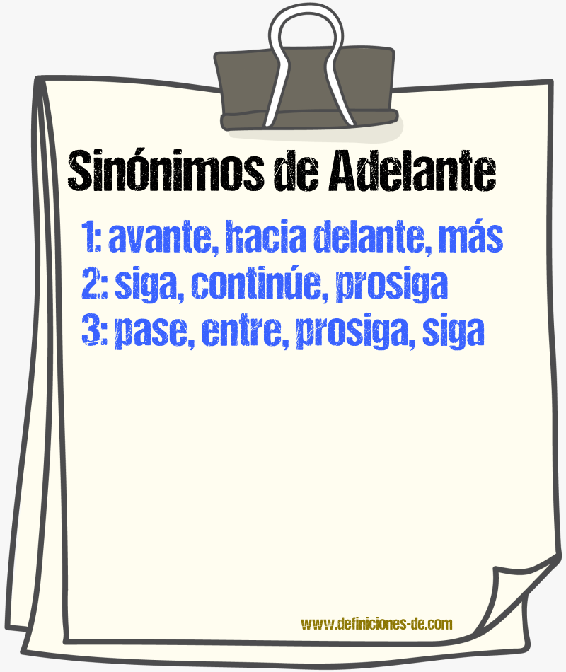 Sinónimos de adelante