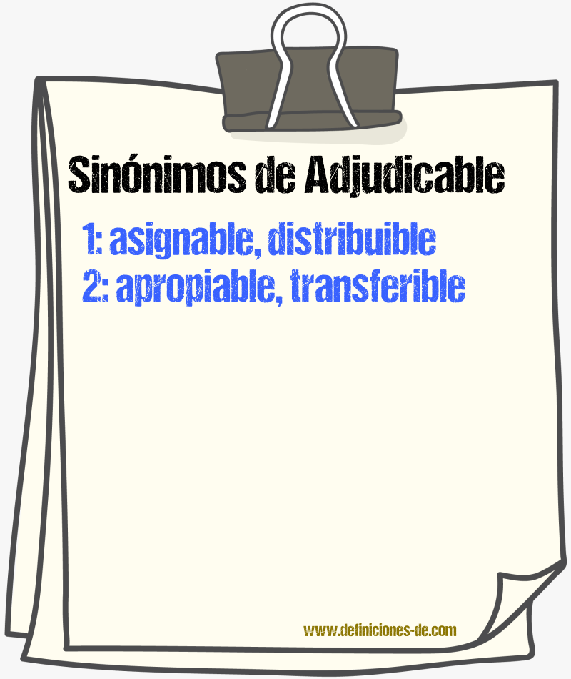 Sinónimos de adjudicable
