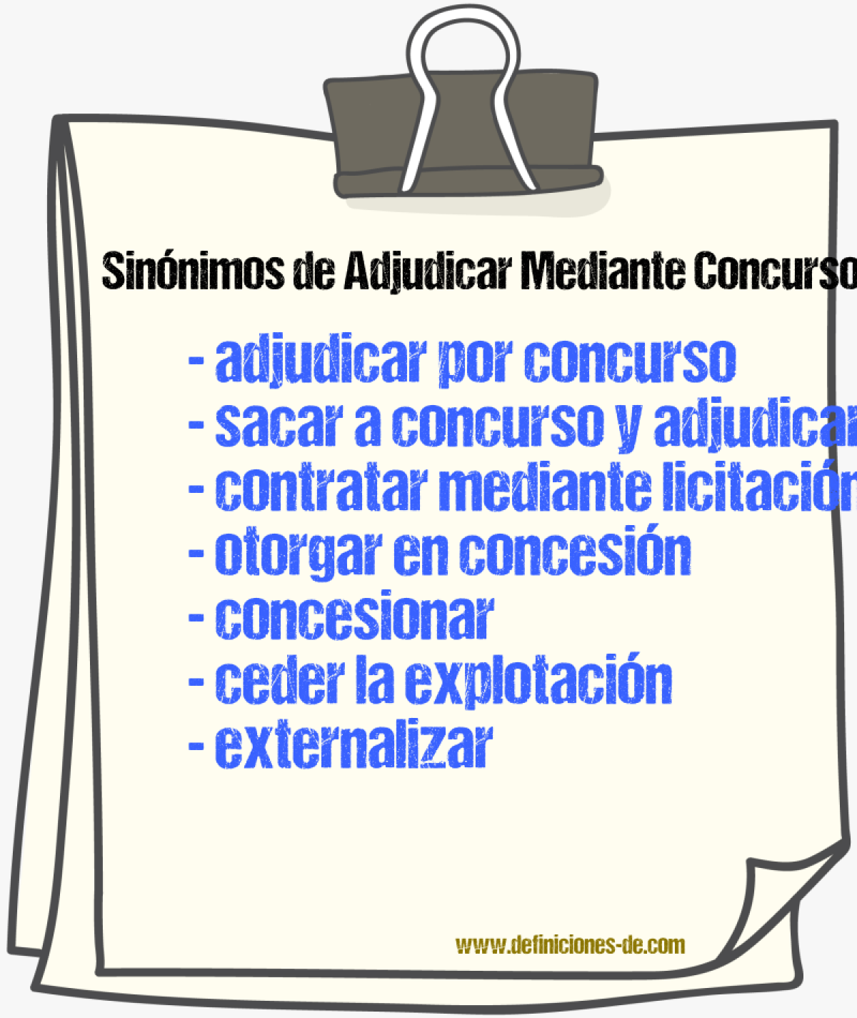 Sinónimos de adjudicar mediante concurso público
