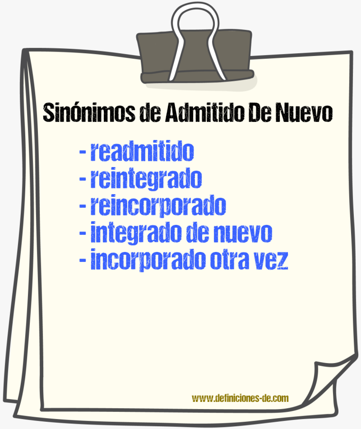 Sinónimos de admitido de nuevo
