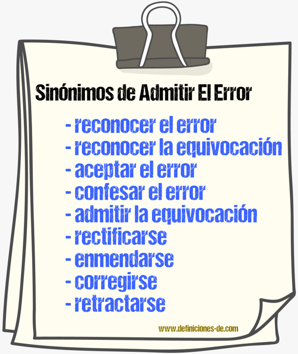 Sinónimos de admitir el error