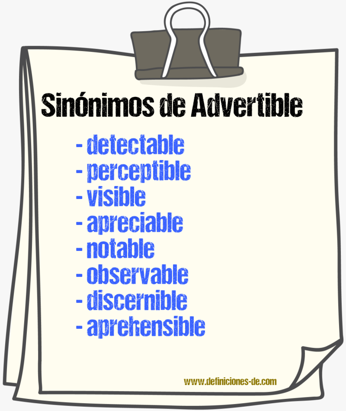 Sinónimos de advertible