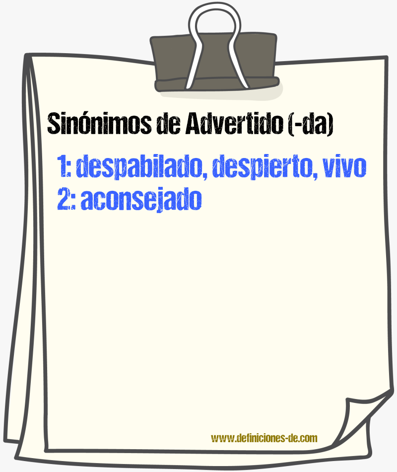 Sinnimos de advertido